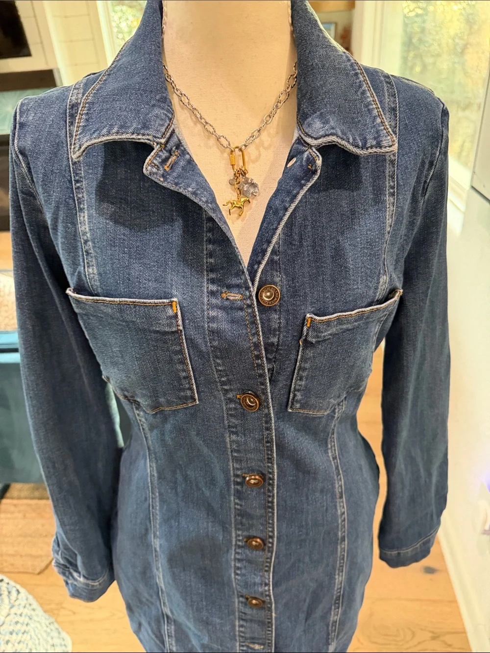 Zara Dark Blue Denim Button-Front Shirt Dress Size Small Cotton - Picture 6 of 12